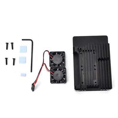 4B Aluminum Alloy Case CNC Machined Cooling Enclosure with Dual Fans Heat Dissipation Protection Box for 4B Black (Aluminum Alloy housing + Dual Fans)