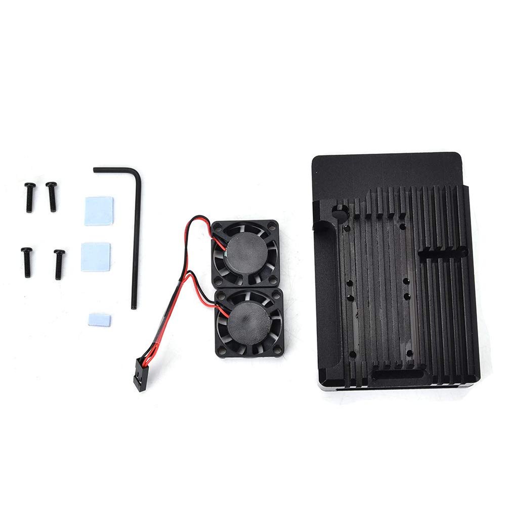 4B Aluminum Alloy Case CNC Machined Cooling Enclosure with Dual Fans Heat Dissipation Protection Box for 4B Black (Aluminum Alloy housing + Dual Fans)