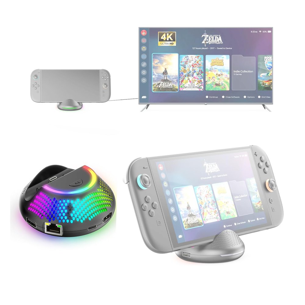 Circular Portable TV Dock for Switch 2 Console: NS2 Video Conversion Dock with RGB Light