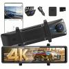 12" Rear View Mirror Camera 4K + 2K Mirror Dash Cam Front and Rear with STARVIS Night Vision Rearview Mirror Backup Camera, WDR, G-Sensor, Loop Recording, GPS, App, 64GB Card view 1