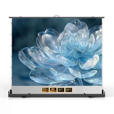 4K HD Floor Pull Up Projector Screen, Adjustable Screen Height, 60 72 80 92 inch Portable Scissor Backed Movie Screen for Outdoor Indoor(80 Inch)