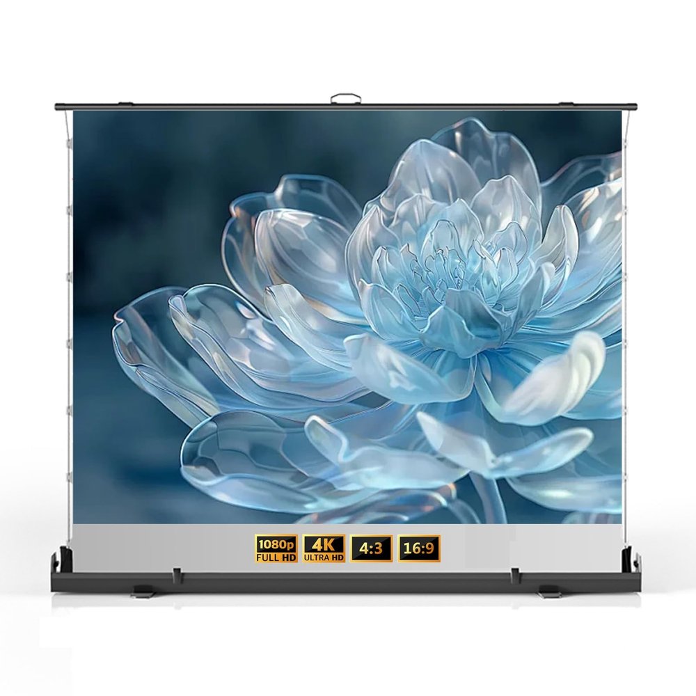 4K HD Floor Pull Up Projector Screen, Adjustable Screen Height, 60 72 80 92 inch Portable Scissor Backed Movie Screen for Outdoor Indoor(80 Inch)
