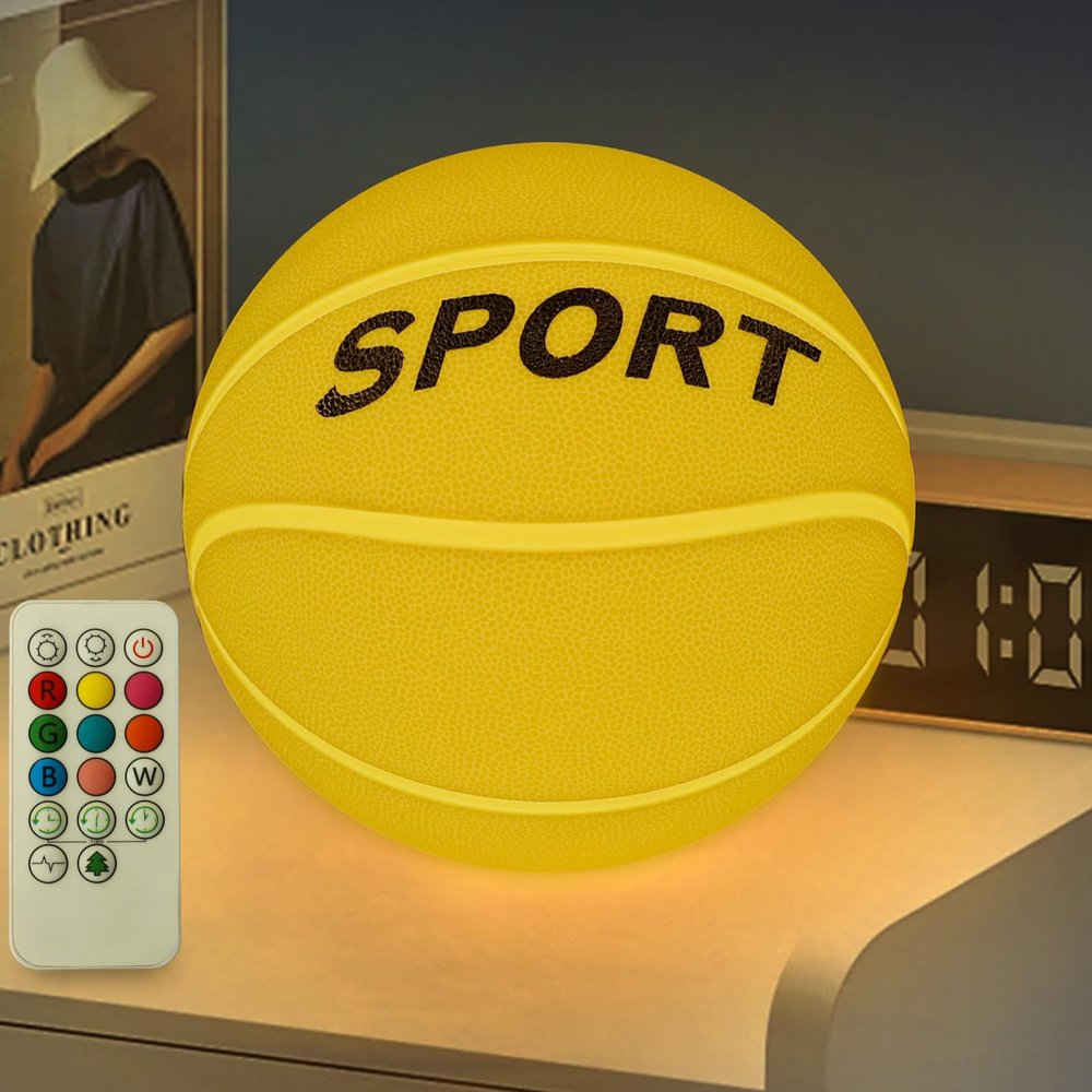 FlyonSea Glow in The Dark Basketball Ball Silicone Night Light for Kids, Rechargeable Light Up Basketball Ball lamp 9 Colors Dimmable with Remote and Timer, Basketballs Gifts for Boys 8-12 Girls Men