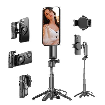 Busdebon Magnetic Pocket Selfie Stick for iPhone, 4-in-1 Multifunctional Rotation Selfie Stick with Rechargeable Remote Control Compatible with iOS/Android for Live Streaming Outdoor Travel Shooting