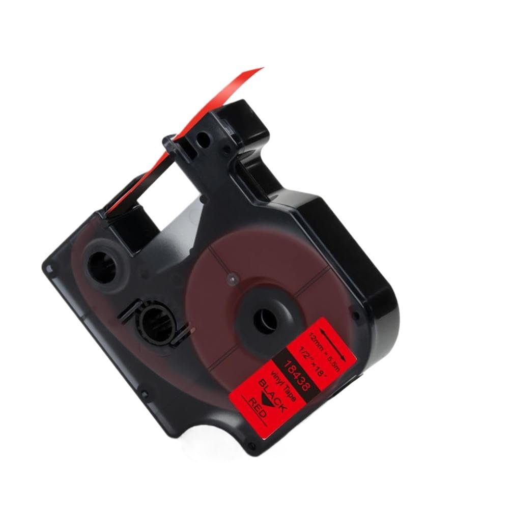 12mm Tape Compatible with Label 18438 18441 18444 18432 18435 1805435 1805243 1805414 for 4200 5200 Label Printers(Black on Red)