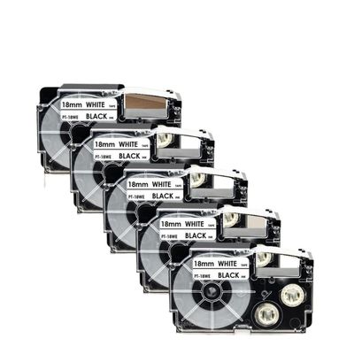 18mm Compatible Label Tape 5PK/10PK for XR-18WE Printer Ribbon Mixed Colors Works with CW-L300 KL-120 KL-430 KL-750 Label Maker(5PK Black on White)