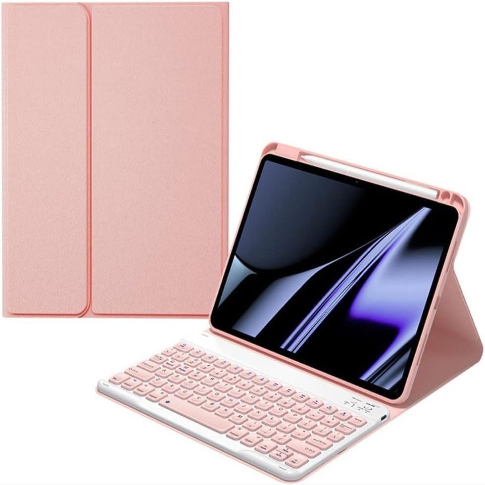 Aidashine Keyboard Case for iPad 10.2" 9th 8th 7th Generation, Detachable Bluetooth Keyboard with Pencil Holder,Auto Sleep/Wake Function,Pink