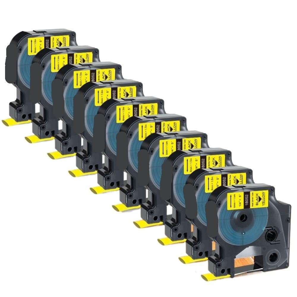 10Pcs 18055 Compatible Heat Shrink Tube Tape 12mm for Printer Compatible with 18055 18056 4200 5200(10PK Black on Yellow)