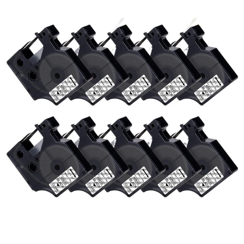 10PK 9mm 40913 Tape Compatible with D1 Tape 40910 40913 40916 40917 40918 40919 Label Tape Works with LabelManager 160 280 Label Maker(Black on Clear)