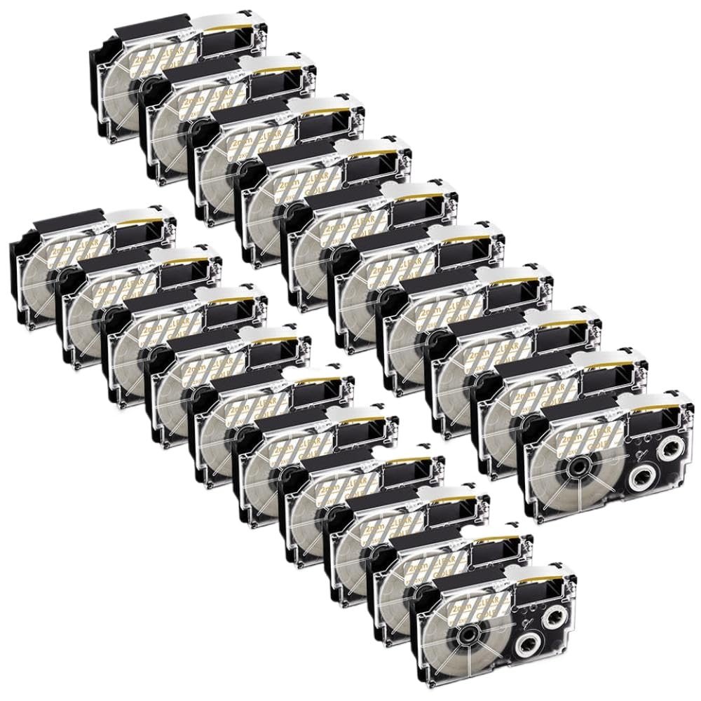 30PK 12mm Label Tape Compatible with XR-12WE XR-12X XR-12RD XR-12BU XR-12YW for KL-60 KL-100 120 Label Printer(Gold on Clear)