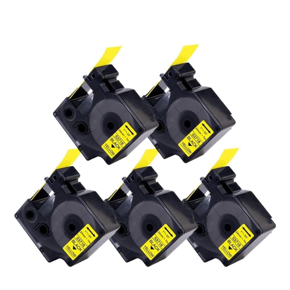 5PK 24mm 53713 Label Tape Compatible with D1 Label Tape 53713 53716 53717 53718 53719 Printing Ribbon Works with LabelManager 400 450 Label Printer(5PK Black on Yellow)