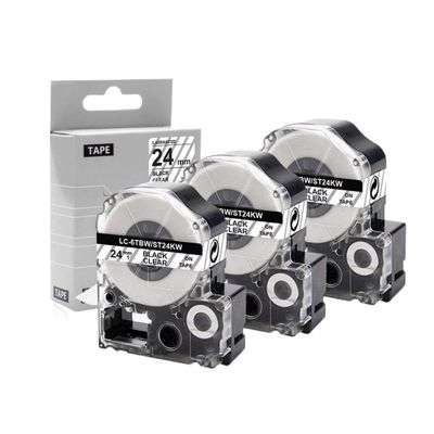 24mm Compatible Tape ST24KW LC6TBN Black On Clear Label Maker Tape Works with LW-700 LW-900P LW-Z710 Printers
