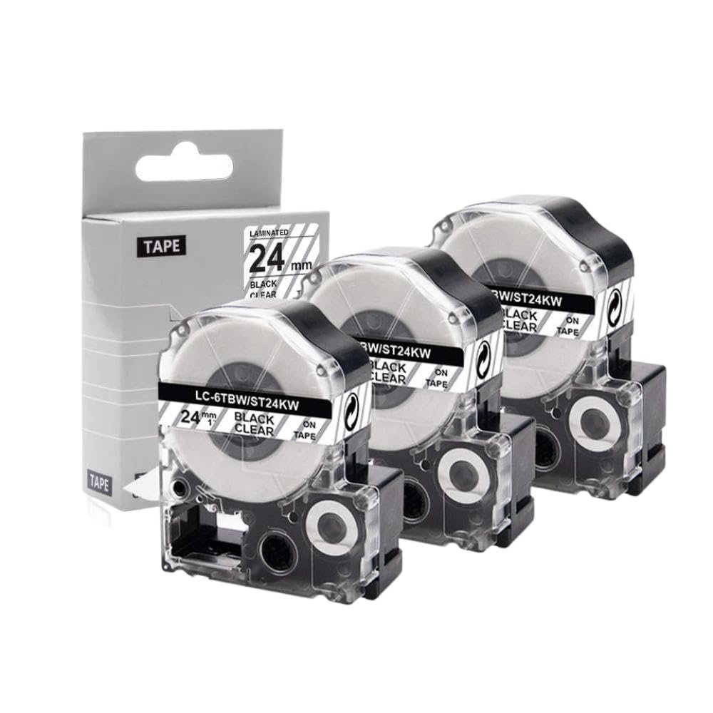 24mm Compatible Tape ST24KW LC6TBN Black On Clear Label Maker Tape Works with LW-700 LW-900P LW-Z710 Printers