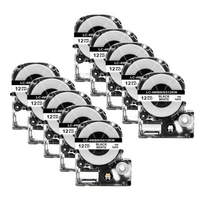 12mm Compatible Label Tape 5/10PK SS12KW SC12YW for Label Maker LW-300 LW-400 Works with Similar Devices(10PK Black on White)
