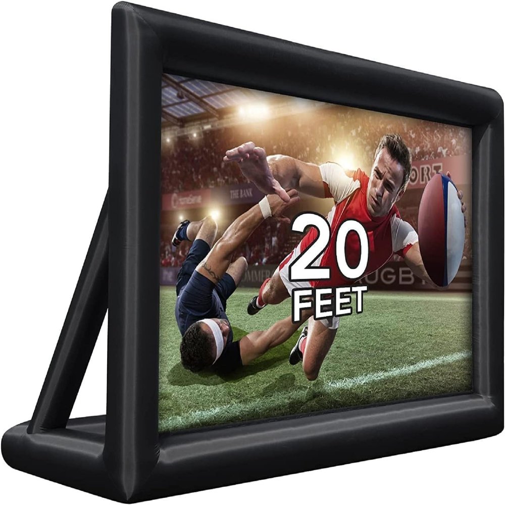 20FT/6.1m Inflatable Cinema Screen IPX4250W High-Performance Blower & Paracord Anchoring SystemDual-Side 95% NTSC Projection for Stadium Events, Outdoor Cinemas, Festival Productions