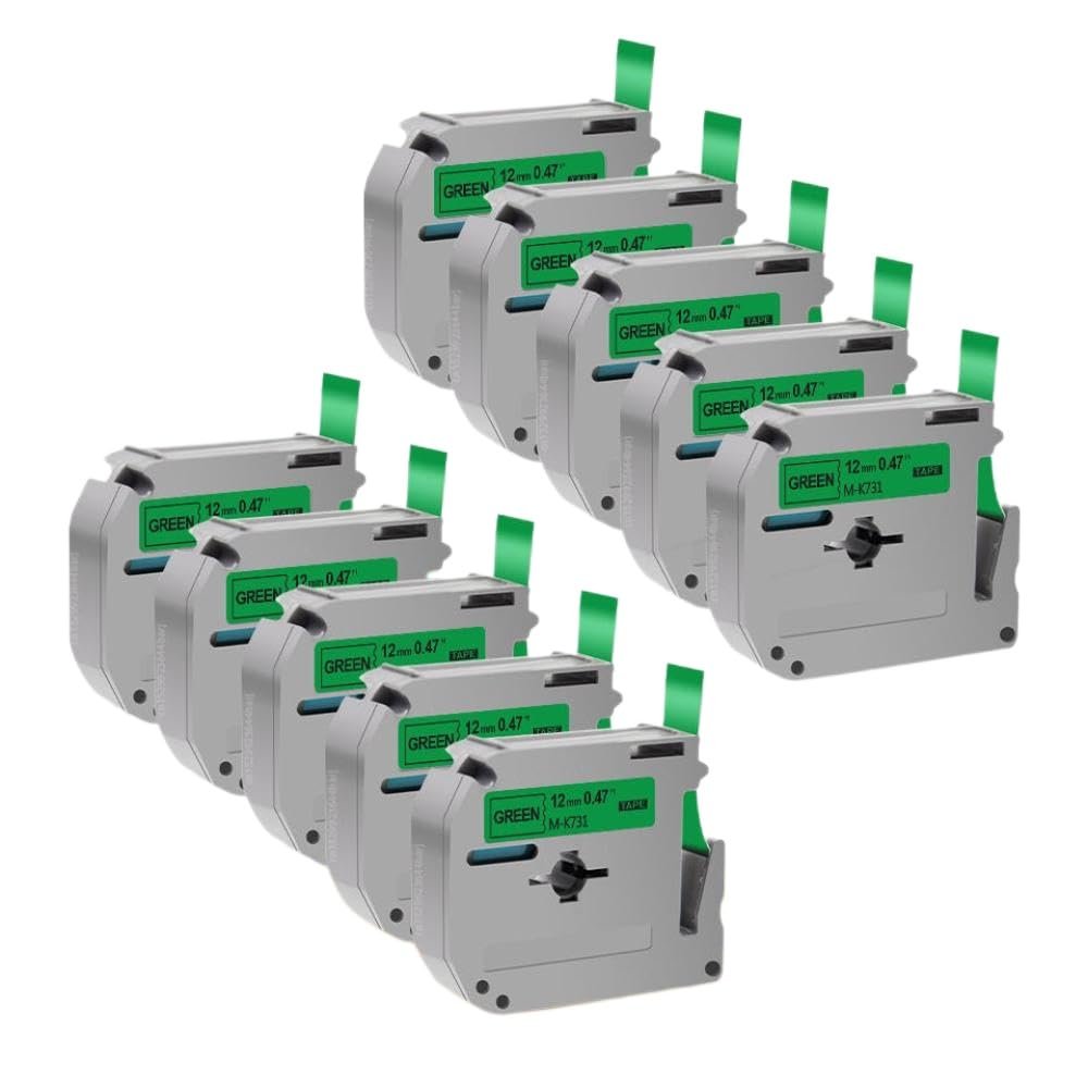 10Pcs 5Pcs MK231 Label Tapes Compatible with BrosLabel MK-231 M-K231 MK-131 MK-631 Label Maker PT-70 PT-80 PT65 PT90(10PK Black on Green)