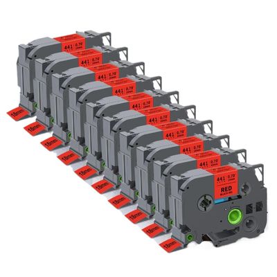 18mm TZe241 Compatible Label Tape 5PK 10PK Works with TZe 141 441 641 and Label Printer PT-D400 PT-E550W(10PK Black on Red)