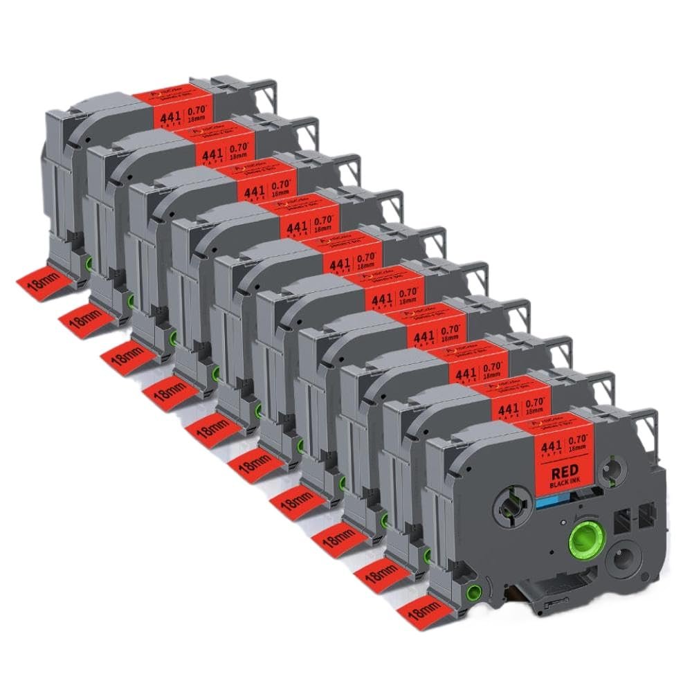 18mm TZe241 Compatible Label Tape 5PK 10PK Works with TZe 141 441 641 and Label Printer PT-D400 PT-E550W(10PK Black on Red)