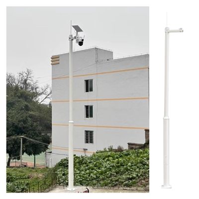 MZZKFC Surveillance Cameras Holder Column, White Surveillance Camera Pole with 15.7in Lightning Rod & 11in Cross Arm, for School/Parking Lot/Mall/Community/Factory(16.4 ft-3 Sections)