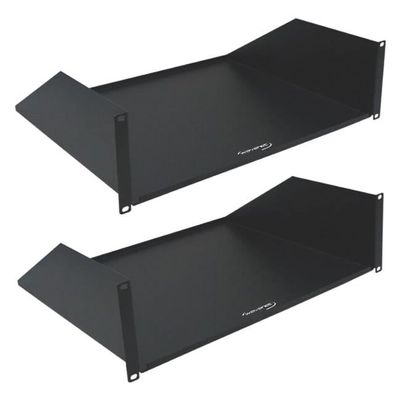 19 in. Wide 15 in. Deep Tray 50 lbs 3U Heavy Duty Steel Cantilever Rack Mount Shelf Black - Pack of 2
