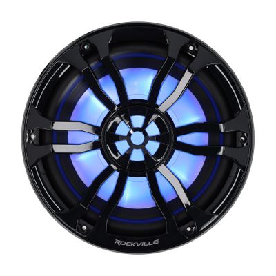 Rockville RM-PREMIUM102 Black Marine Boat 10" Subwoofer 1200W Dual 2 Ohm, Free Air Design, RGB LED Lighting, Polycarbonate Cone, for Boats and Marine Audio