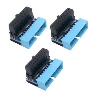 3Pcs PH19 Motherboard USB 3.0 19P 20P to 90-Degree Connector Adapter Vertical Header to Right Angle Adapter for Desktop Chassis CPU Wiring Beautification (PH19A - Black Blue)