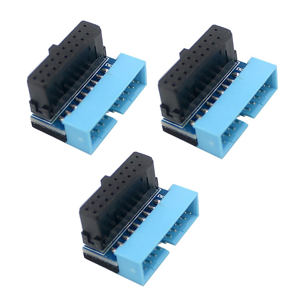 3Pcs PH19 Motherboard USB 3.0 19P 20P to 90-Degree Connector Adapter Vertical Header to Right Angle Adapter for Desktop Chassis CPU Wiring Beautification (PH19A - Black Blue)