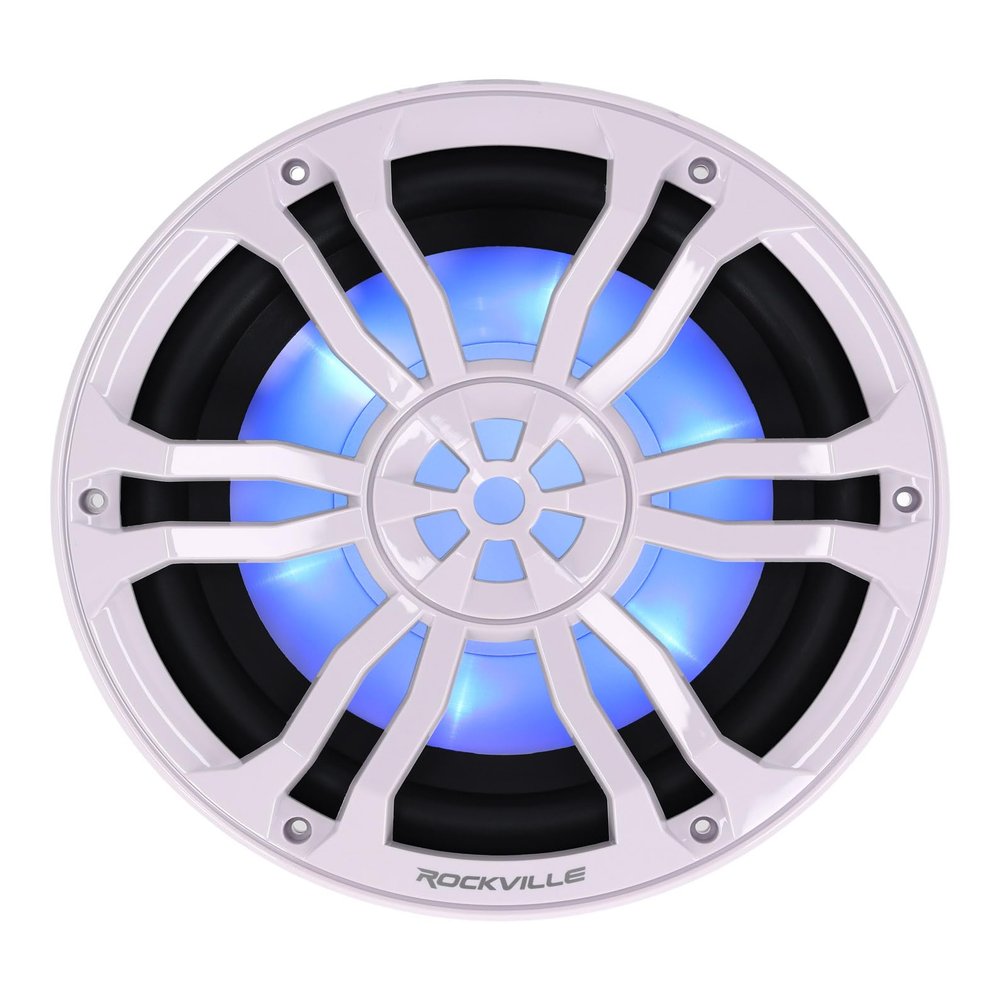 Rockville RM-PREMIUM102 White Marine Boat 10" Free Air Subwoofer, RGB LED