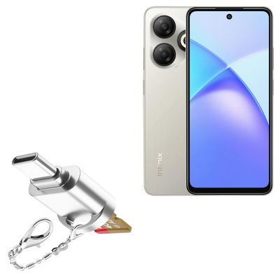 BoxWave Adapter Compatible with Infinix Smart 10 - Micro SD Card miniReader, USB Type-C OTG Reader USB3.0 Adapter Keychain - Metallic Silver