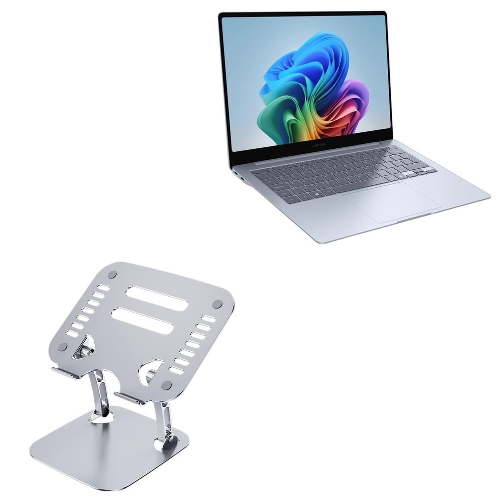 BoxWave Stand and Mount Compatible with Samsung Galaxy Book4 Edge 14 - Executive VersaView Laptop Stand, Ergonomic Adjustable Viewing Angle Metallic Riser - Metallic Silver