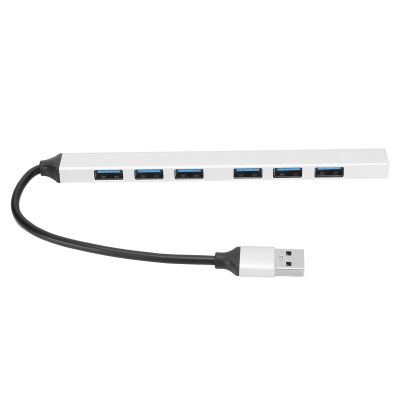 7 Port USB Hub Aluminum Alloy, 5Gbps USB3.0, 6 USB2.0 Ports, Simple Design, Multiport USB Splitter
