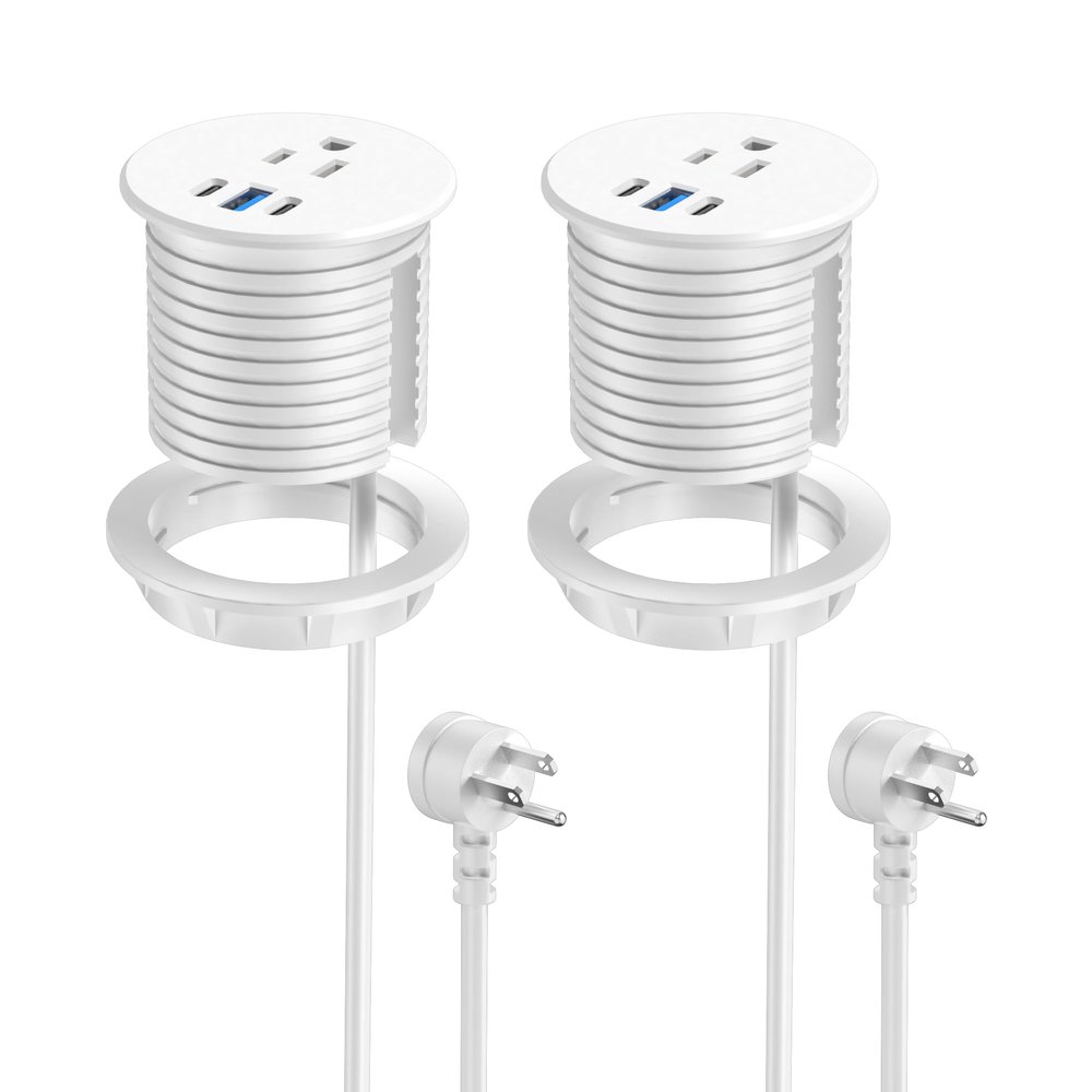 2.5 inch Power Grommet,20W USB-C Charging,1 Outlet with 2 USB C,1 USB Port,Furniture Flush Mount for Desktop,Recessed Power Strip,Workspace Essential Desk Outlet,2PCS (White, 2 PCS-6FT Cord)