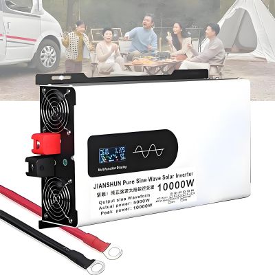 10000W High Power Pure Sine Inverter, Car Power Inverter - Off-Grid Solar Converter - 2 AC Outlets + Terminal, LCD Display, Smart Cooling Fan - For Vehicles, Boats, Emergency Home Backu,60V-220V