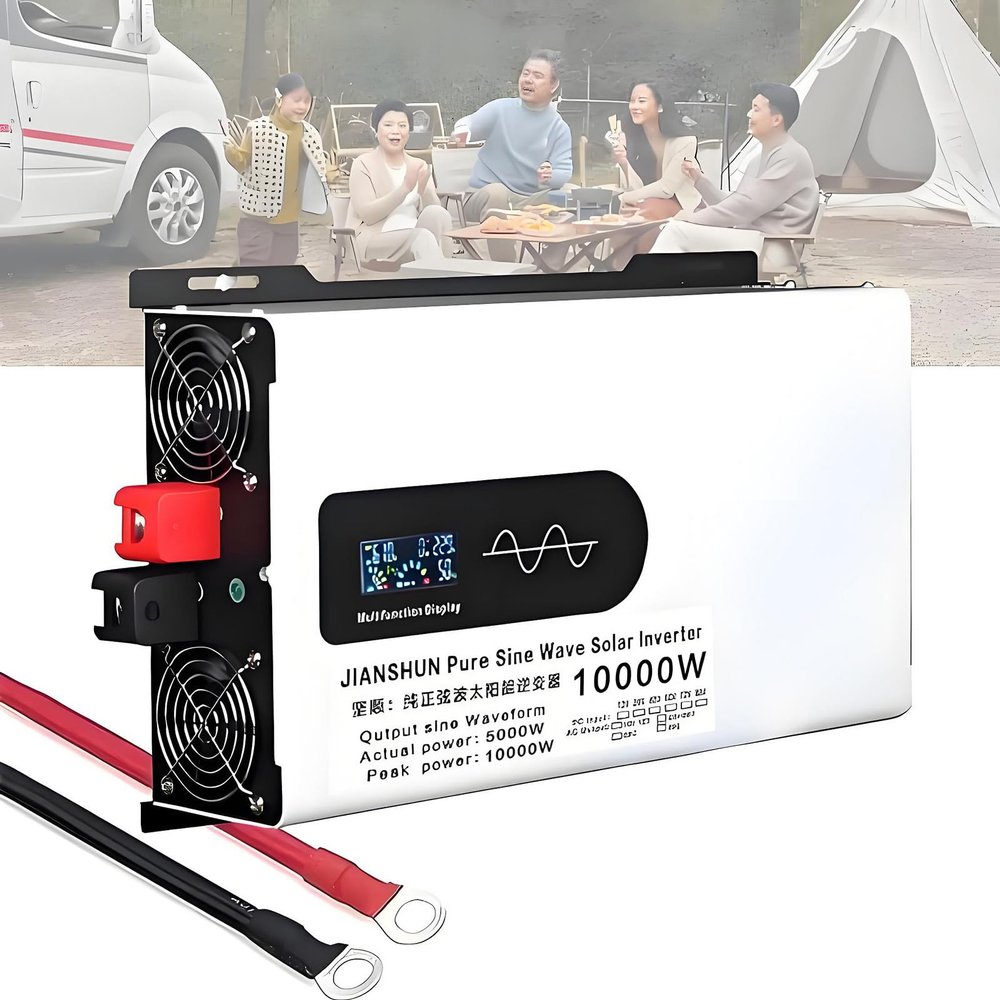 10000W High Power Pure Sine Inverter, Car Power Inverter - Off-Grid Solar Converter - 2 AC Outlets + Terminal, LCD Display, Smart Cooling Fan - For Vehicles, Boats, Emergency Home Backu,60V-220V