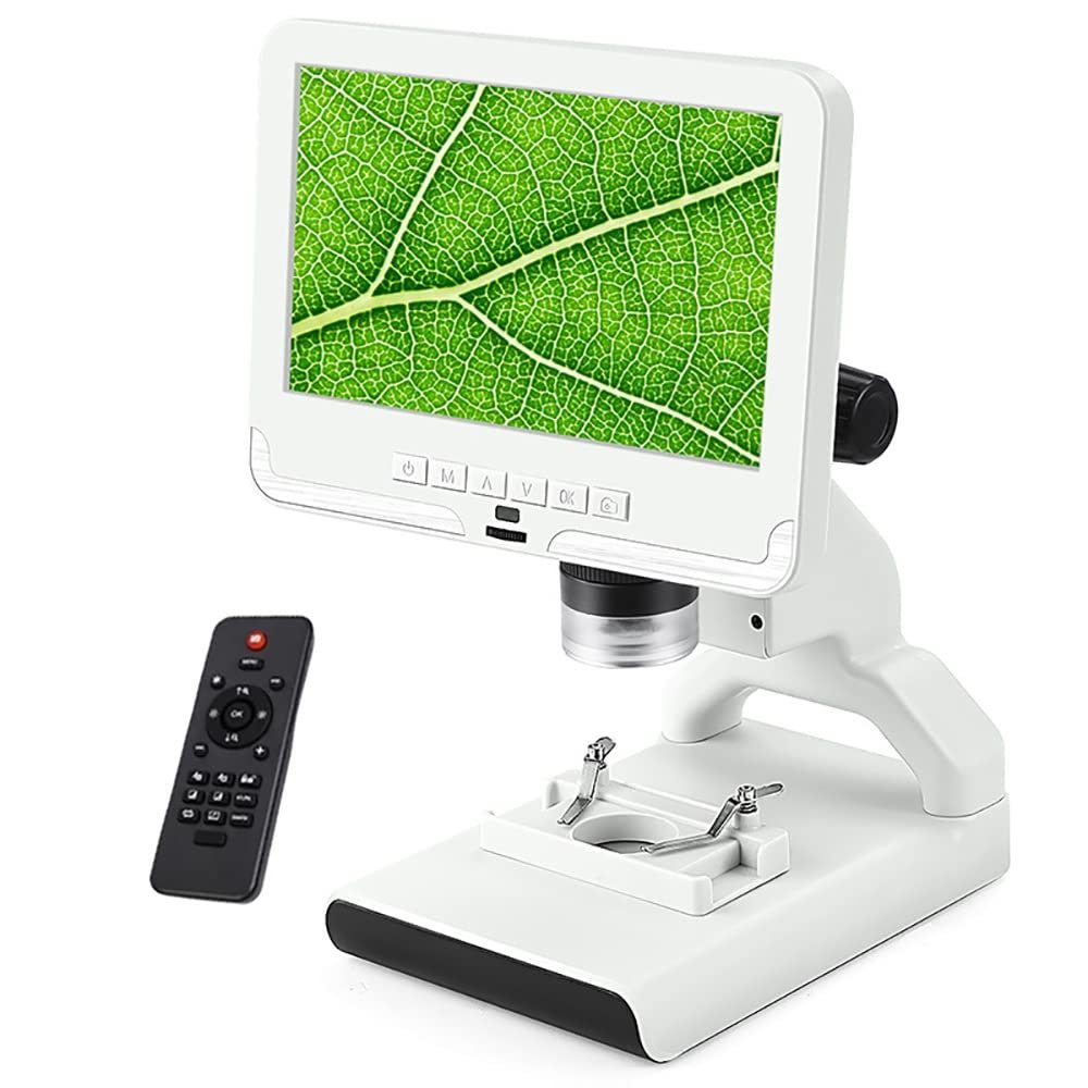 200X Magnification Digital Microscope, 1080P Video Microscope 12MP Resolution, 7.0 Inch Screen, Adjustable LED Lights, Fit Use Student Discovery (Color : White) (White)
