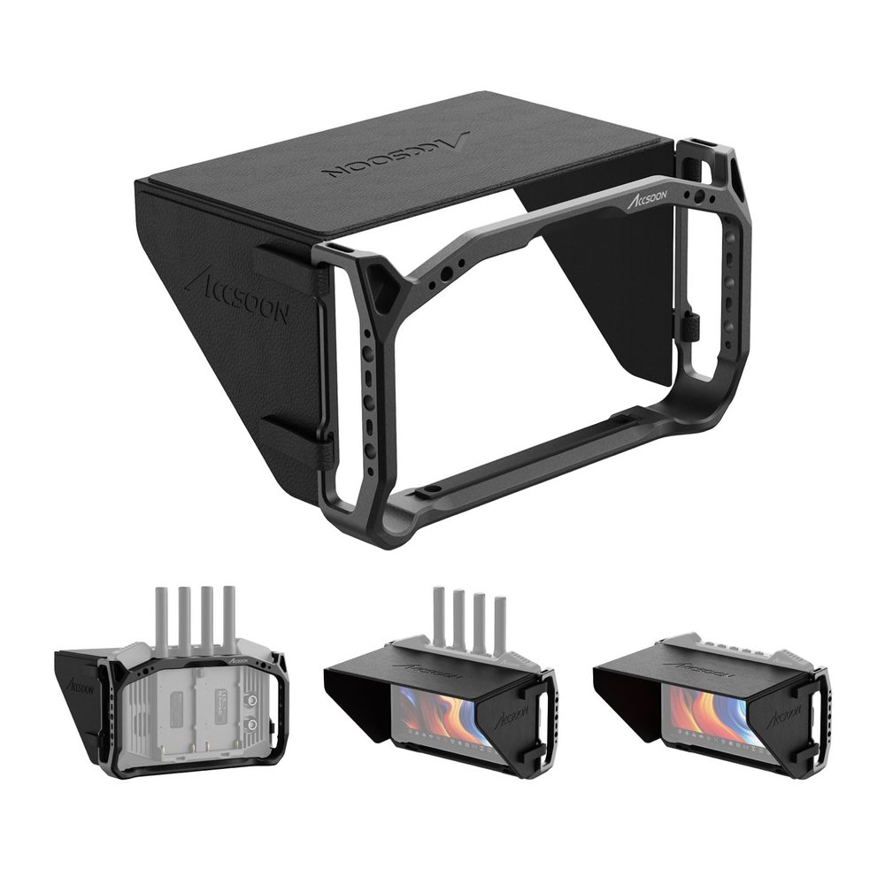 Accsoon CineView M7 Pro&CineView M7H Pro&M7 Camera Field Monitor Cage Kit with Detachable Sunshade for 3 in 1 Wireless Video Transmitter&Receiver& Monitor with Multiple Anti-Rotation 1/4 Mounts, 222g