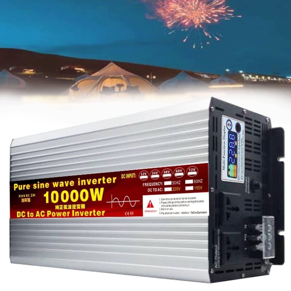 10000W Pure Sine Wave Inverter 12V/24V/48V/60V/72V to 110V/220V AC Power Converter for Camping & RV - High Efficiency Transformer