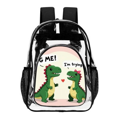 100% BLUE COLLAR Travel Laptop Clear Backpack Cute Dinosaurs Hug Me, I'm Trying (2) Waterproof Clear Bag Transparent bag Transparent Backpack for Work