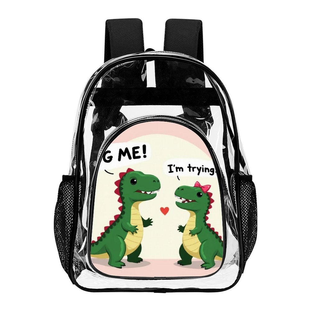 100% BLUE COLLAR Travel Laptop Clear Backpack Cute Dinosaurs Hug Me, I'm Trying (2) Waterproof Clear Bag Transparent bag Transparent Backpack for Work