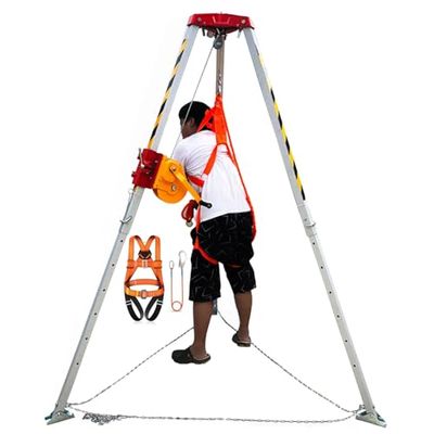 Confined Space Equipment Adjustable Commercial Firefighting Rescue Tripod with Self-Locking Device,Tripod Rescue System with 1200 1800 2600 lbs Winch, confined Space Ladder, stabilizer, Lift