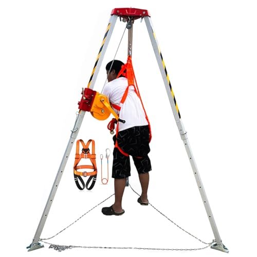 Confined Space Equipment Adjustable Commercial Firefighting Rescue Tripod with Self-Locking Device,Tripod Rescue System with 1200 1800 2600 lbs Winch, confined Space Ladder, stabilizer, Lift