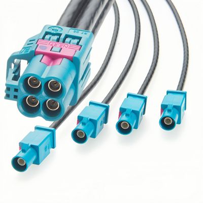 4-In-1 Rosenberger HFM Mini Fakra Z Code to Fakra Automotive LVDS Data Cable Four-Cavity AMK12D-1M4Z5-Z Female to Single-Cavity 59Z114-000Z Male RF Coaxial FPD-Link III Camera Cable (1M/3.28FT)