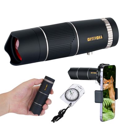 OPTIVORA 1532 Mini Telescope for Adults High Powered,Compact Size,Ideal for Use as a Small Monocular for Bird Watching,Pocket Telescope Adults for Outdoor Activities to Use,with Smartphone Adapter