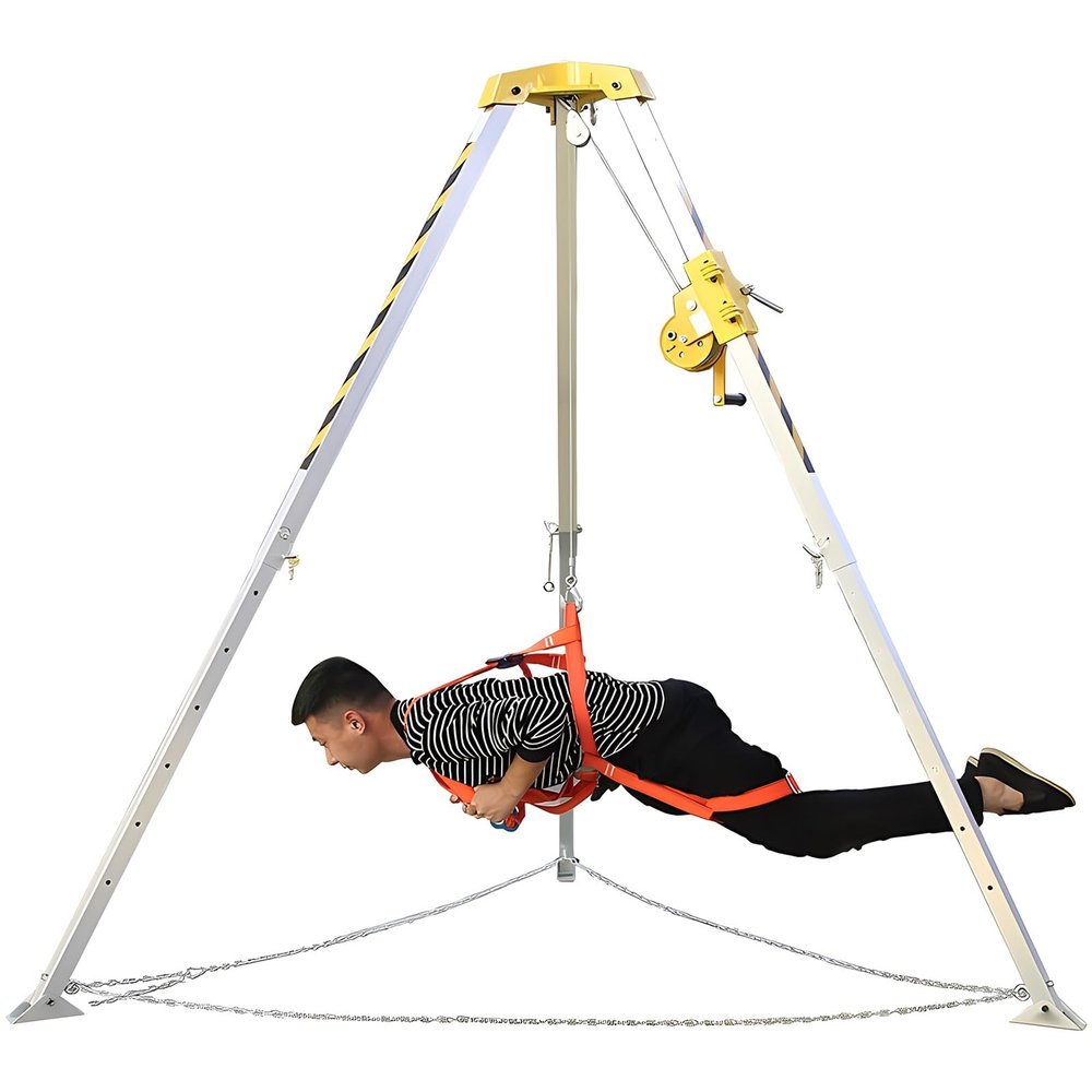 Confined Space Equipment Adjustable Commercial Firefighting Rescue Tripod with Self-Locking Device,Adjustable Confined Space Rescue Kit Portable Confined Space Tripod with 65ft 98ft Cable, S