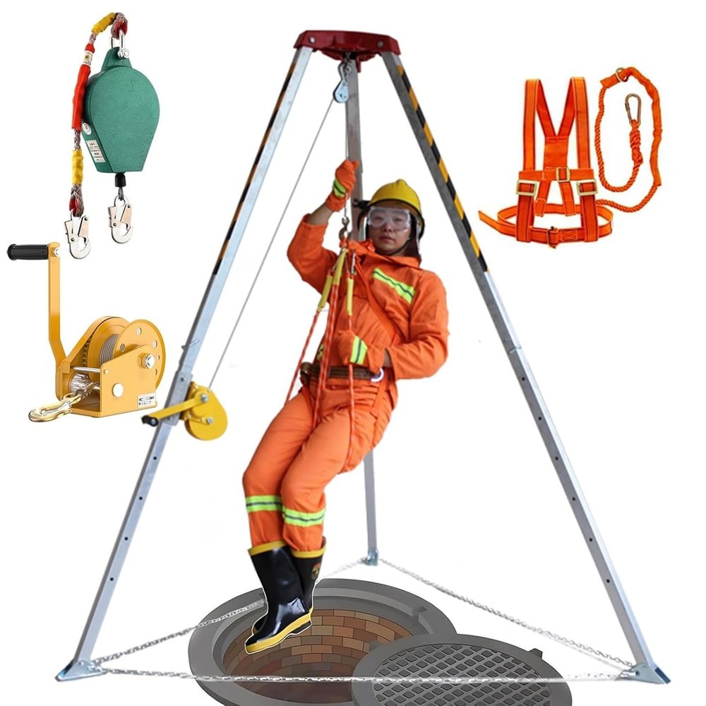 Confined Space Equipment Adjustable Commercial Firefighting Rescue Tripod with Self-Locking Device,Adjustable Confined Space Rescue Kit Confined Space Rescue Tripod 1200 1800 2600 Lbs Winch