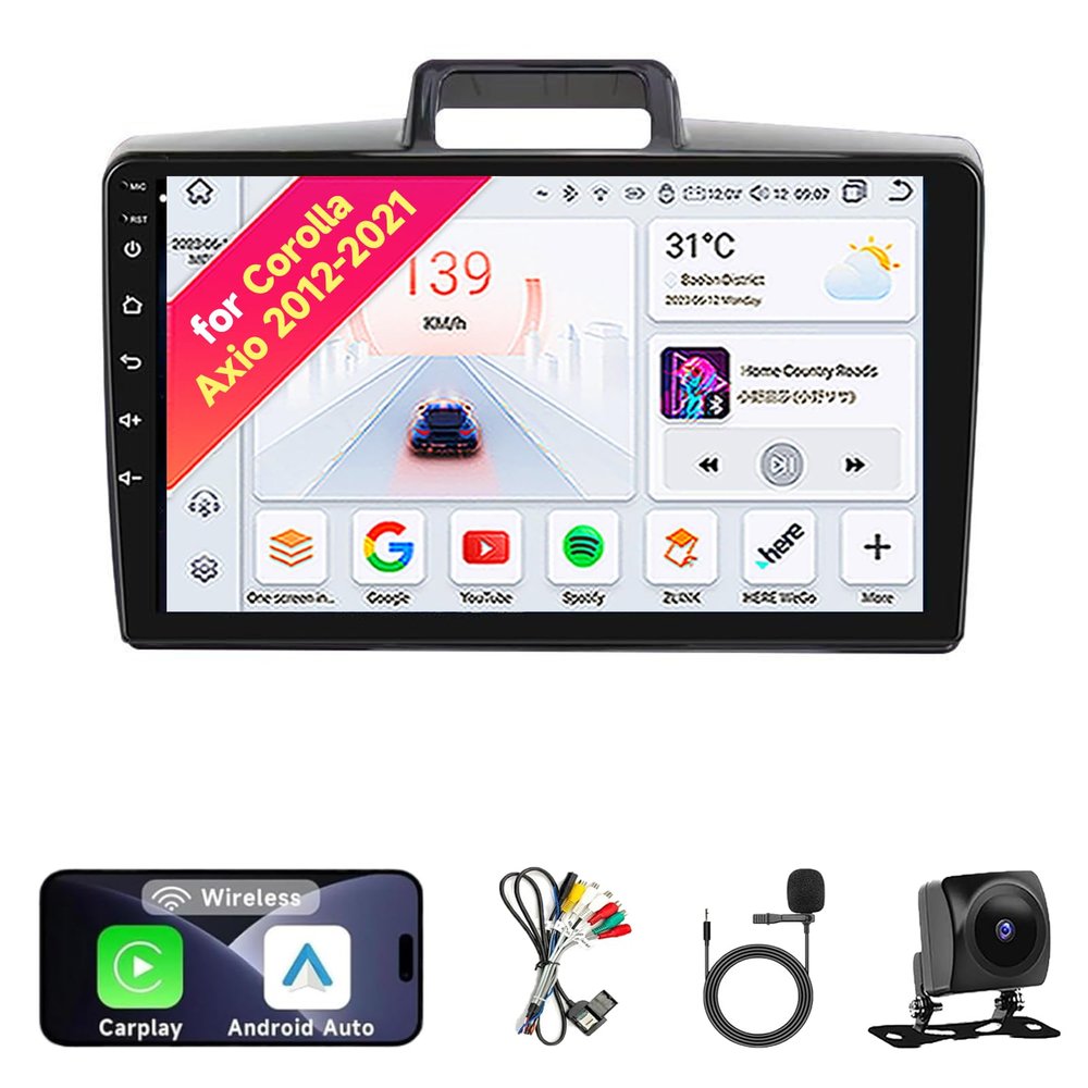 Android 14 Car Radio Stereo for Toyota Corolla Axio Fielder 2012-2021 - 9" IPS Touch Screen, Upgrade Dash Kit with CarPlay & Android Auto, GPS Navigation, Bluetooth 5.0, WiFi,