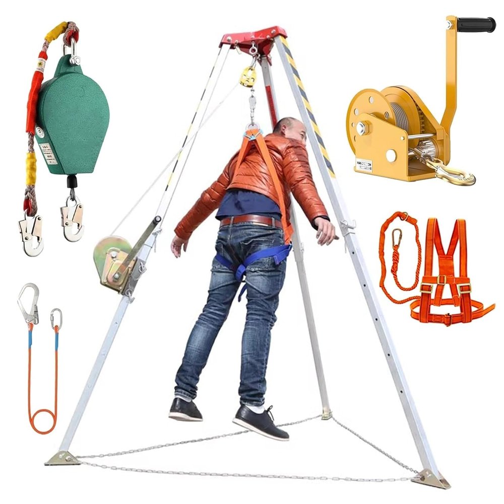 Confined Space Equipment Adjustable Commercial Firefighting Rescue Tripod with Self-Locking Device,Confined Space Tripod Kit Confined Space Rescue Tripod Rescue TripodHoist with 1800 Lbs Win