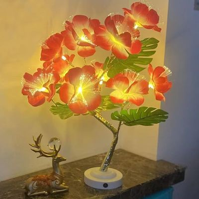 DEOTPSMI Artificial Plant Lamp Modern Home Decor LED Light Energy-Saving Cozy Bedside Night Light Creative Ambient Lighting for Living Room & Study (red)