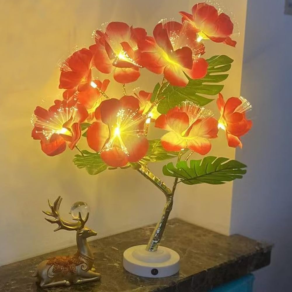 DEOTPSMI Artificial Plant Lamp Modern Home Decor LED Light Energy-Saving Cozy Bedside Night Light Creative Ambient Lighting for Living Room & Study (red)