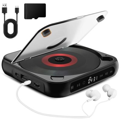 Portable CD Player, Portable Bluetooth-Compatible CD-Player, Rechargeable Cd Player with Bluetooth 5.3, Built-in HiFi Speakers, Supports CD/AUX/USB and Repeat Modes (Black)